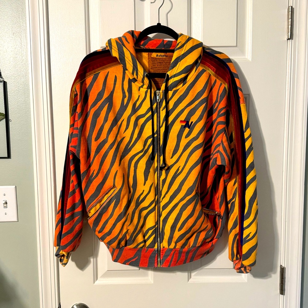 Aviator Nation Tiger Collection CLASSIC RELAXED ZIP HOODIE WITH POCKETS Small